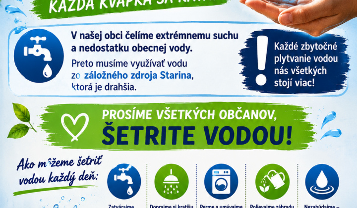 Fotka - Prosíme Vás občania, šetrite vodou 